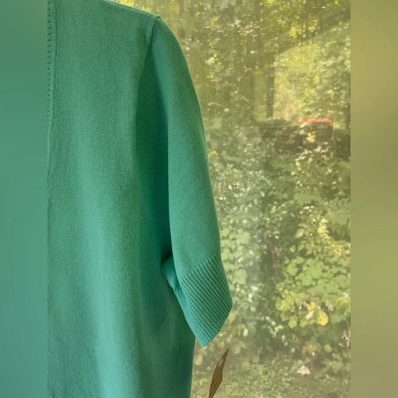 D&Co. Essentials XL mint green s/s sweater top NWT Button down front from V-neck - Picture 4 of 7